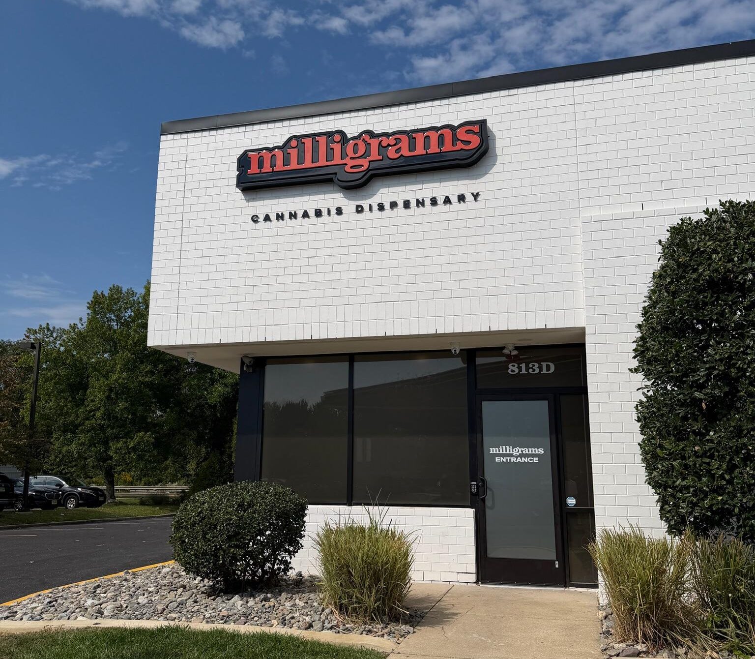 Exterior of the Milligrams cannabis dispensary in Mt. Laurel, NJ
